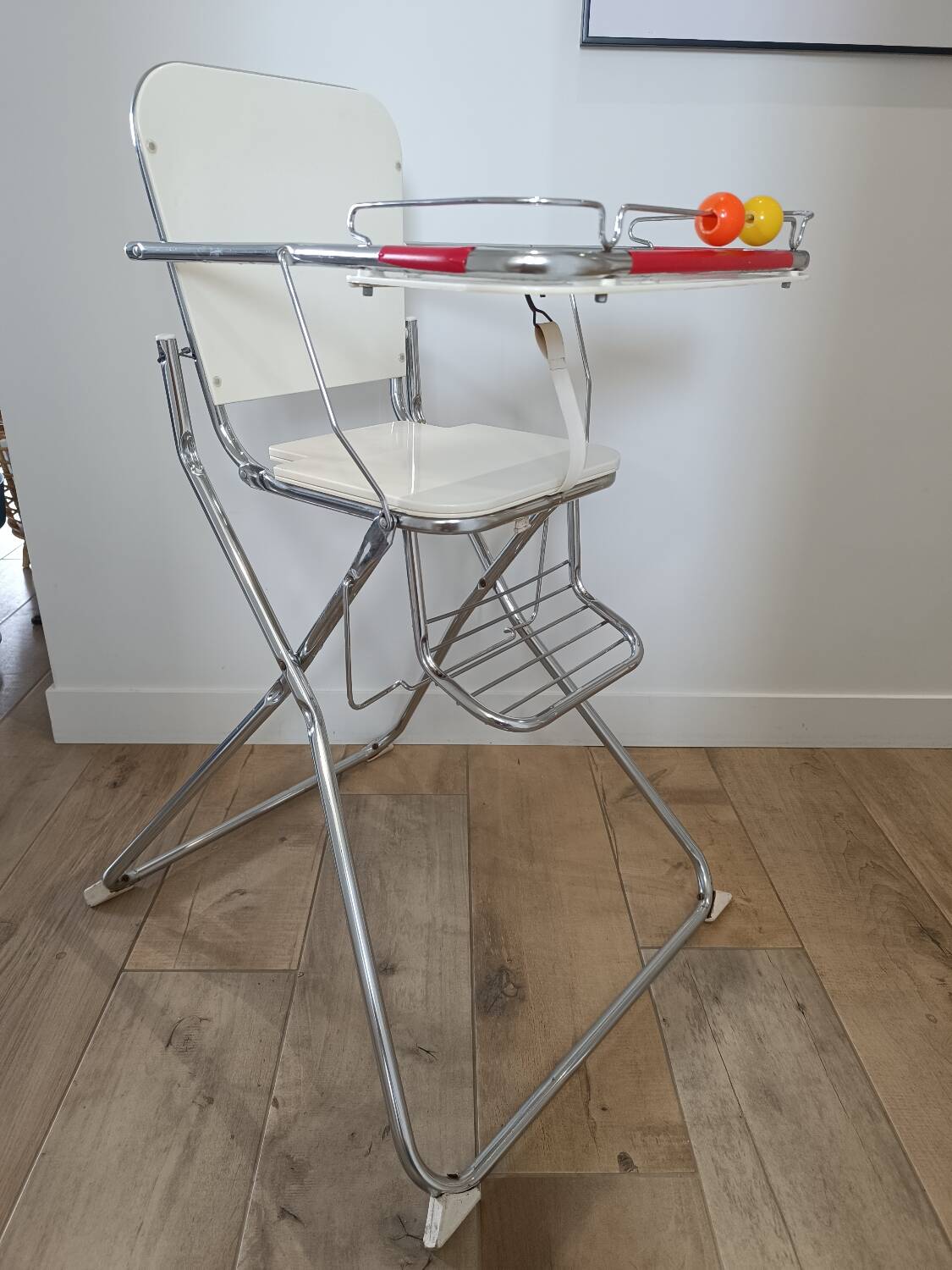 Vintage chrome and plastic baby high chair