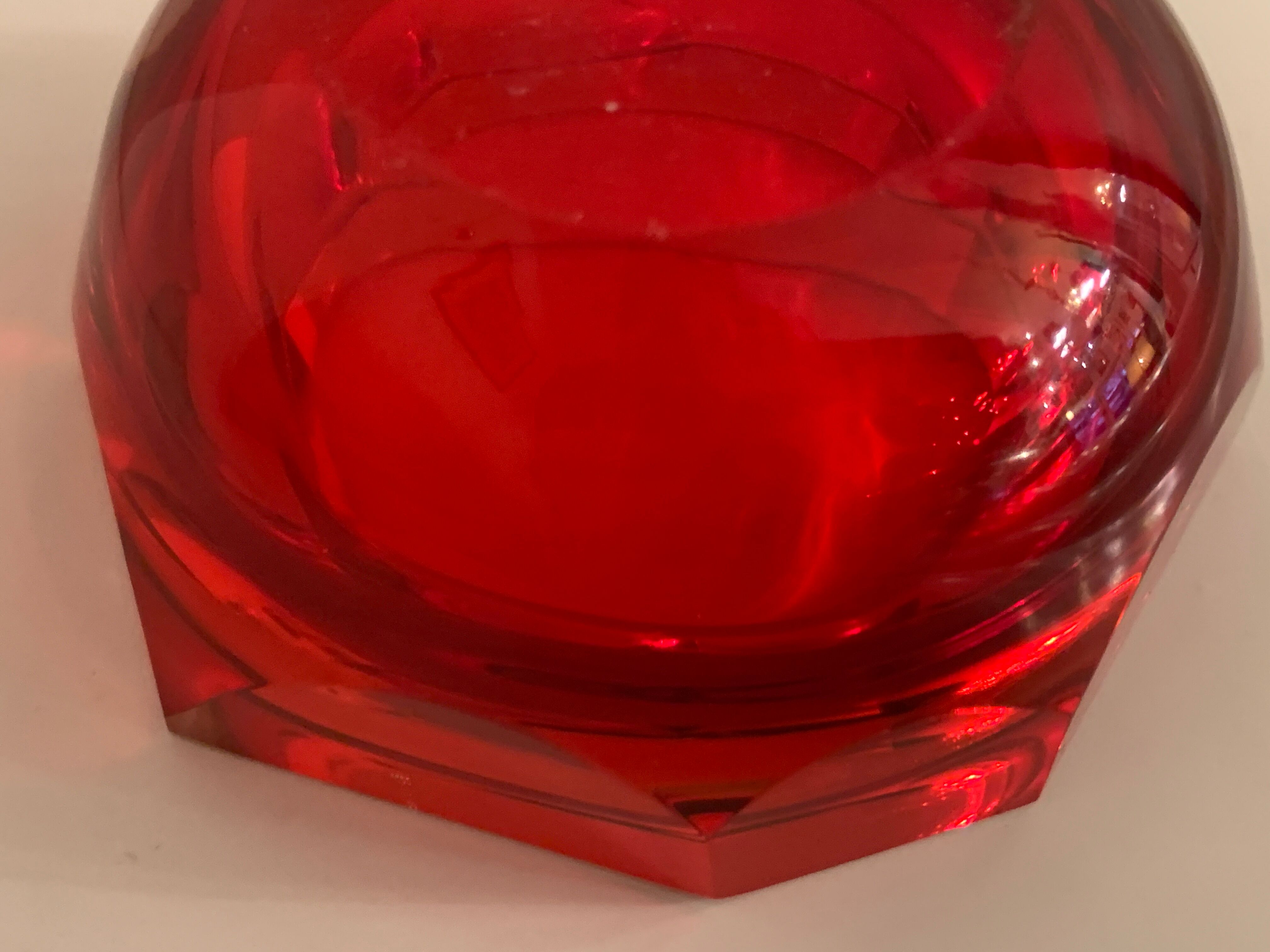 Murano red glass octagonal ashtray 1960