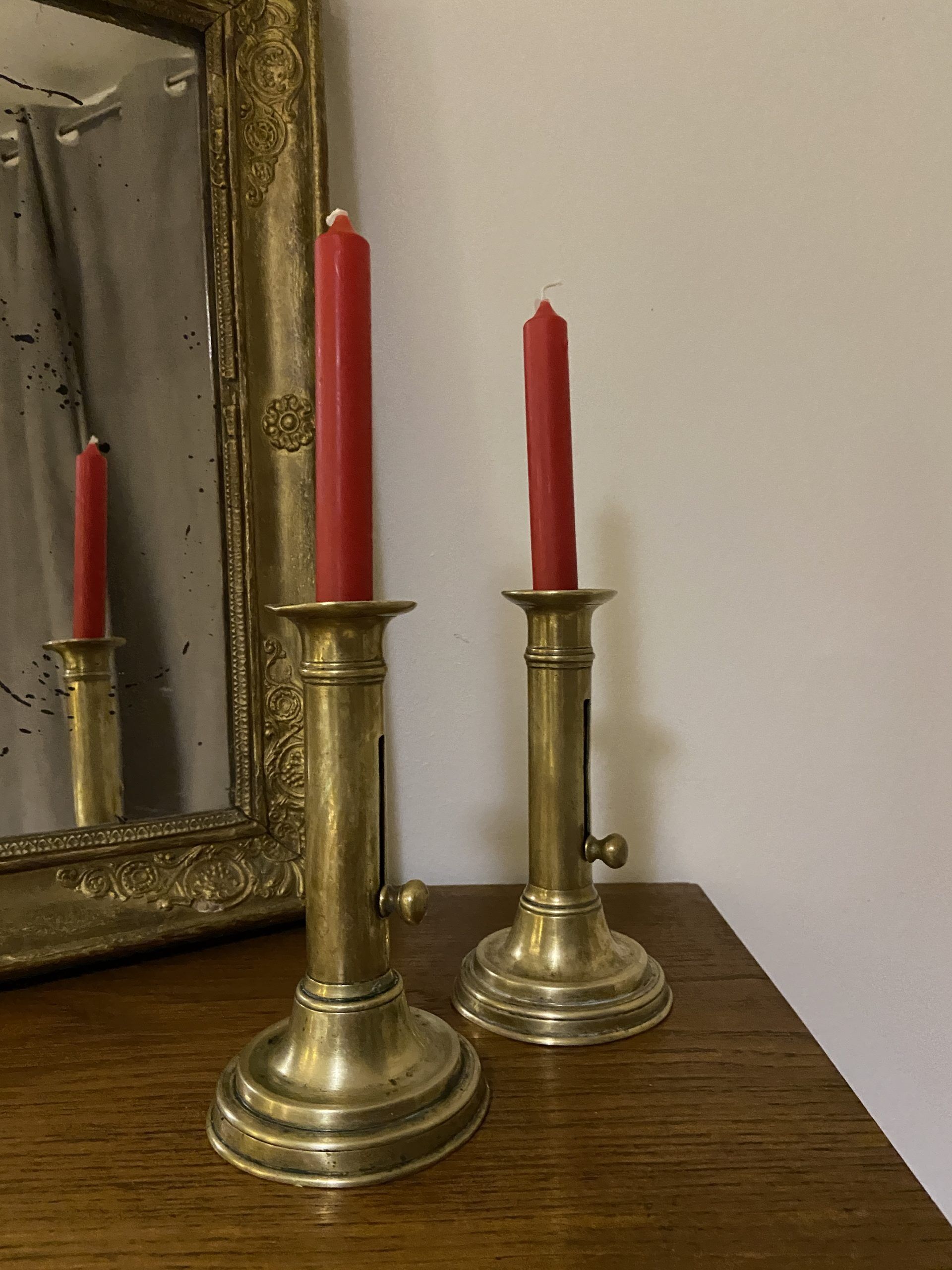 Pair of antique candlesticks with brass system