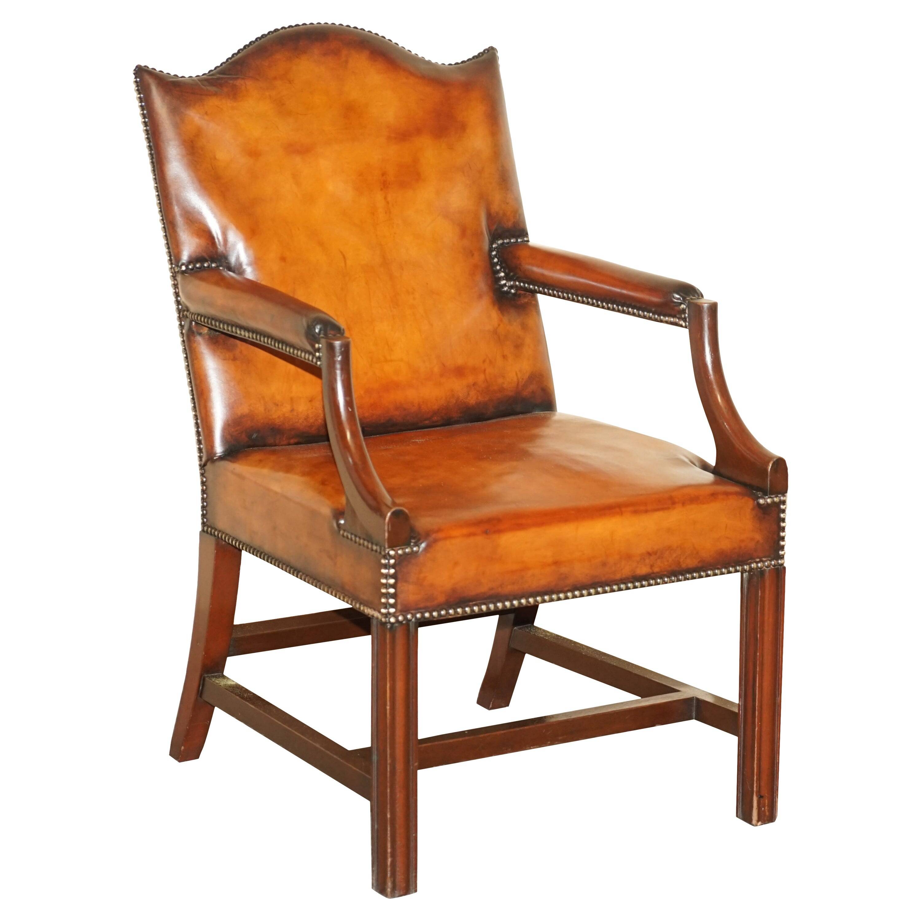 Fauteuil de bureau Gainsborough restauré cuir teint à la main