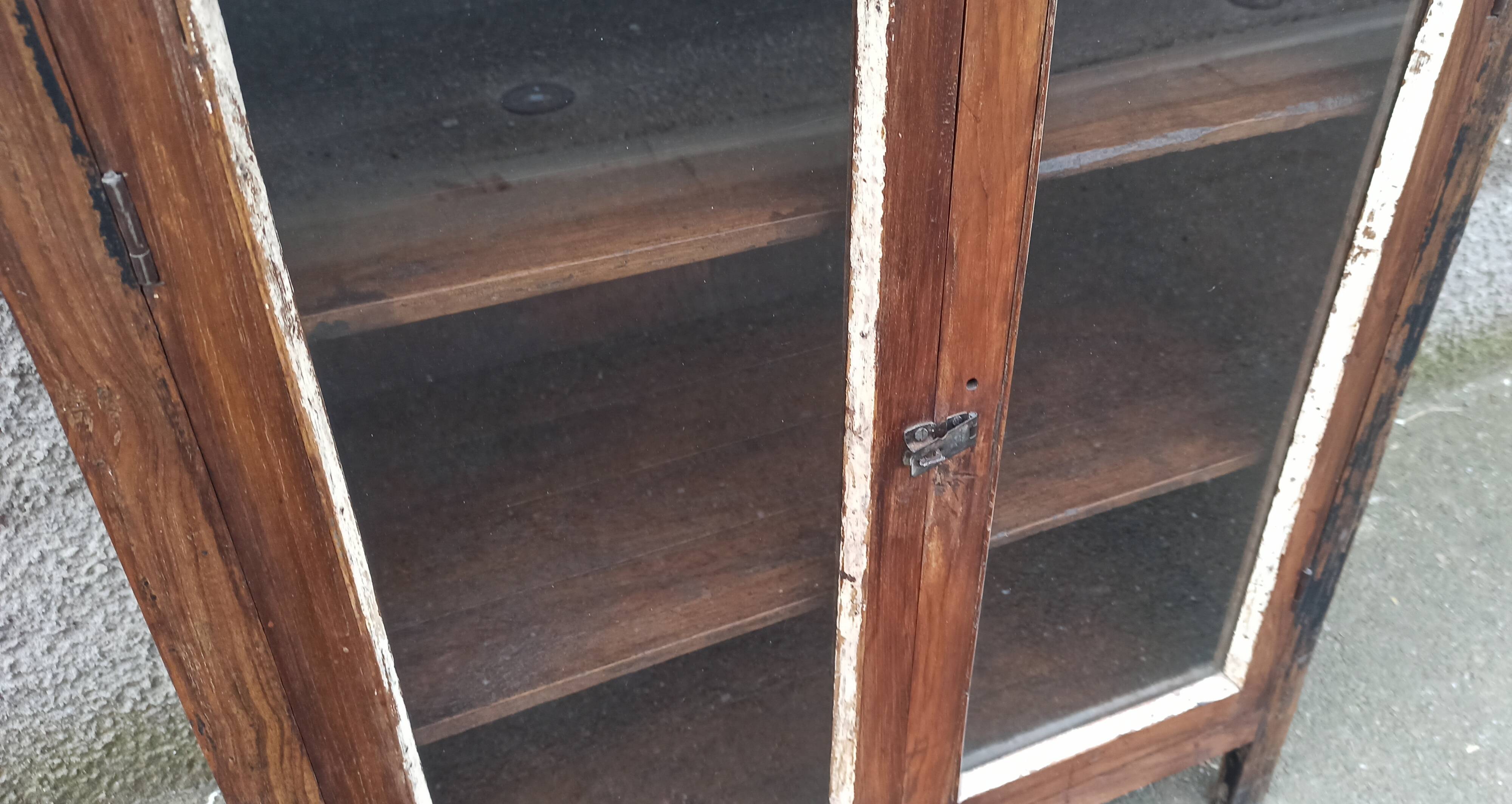 Small wooden glass cabinet with retractable door