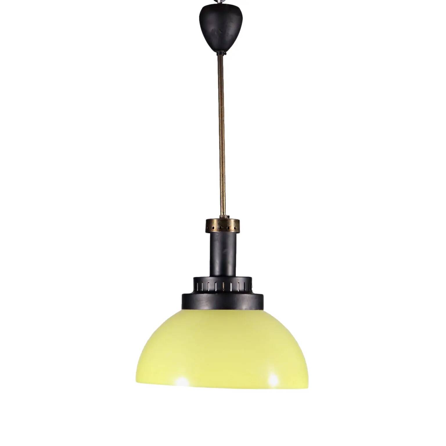 Enamelled aluminium ceiling lamp, brass, Italy, 1960s, Italian production.