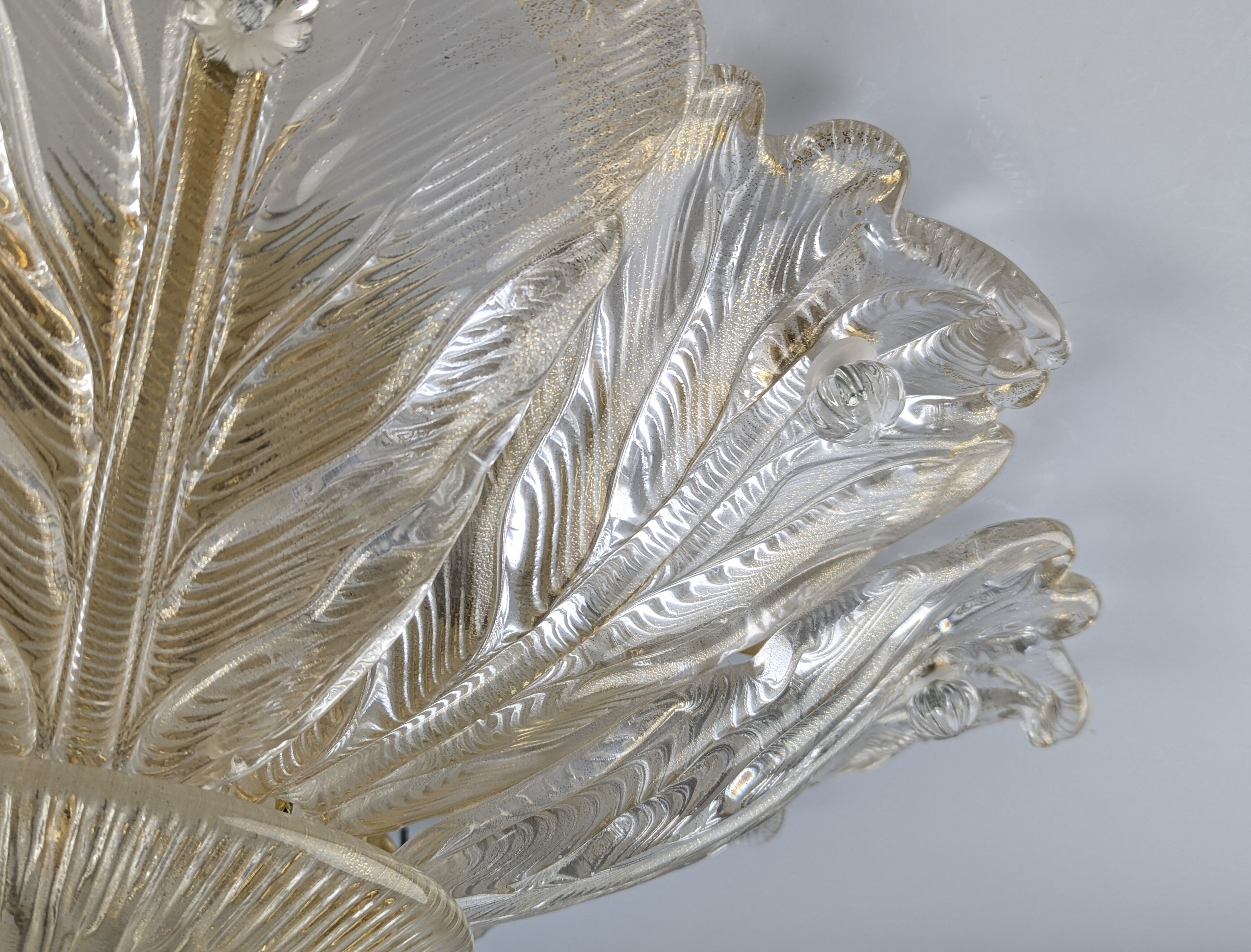 Lampe de plafond Foglia d’Oro de Barovier & Toso, Murano, Italie, années 1980.