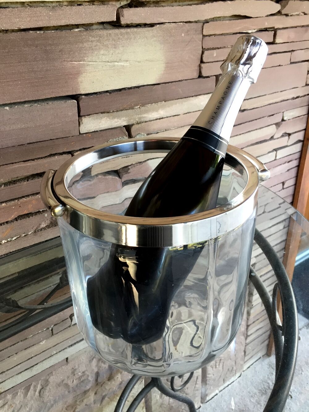 Champagne bucket glass and metal silver flagship for christofle