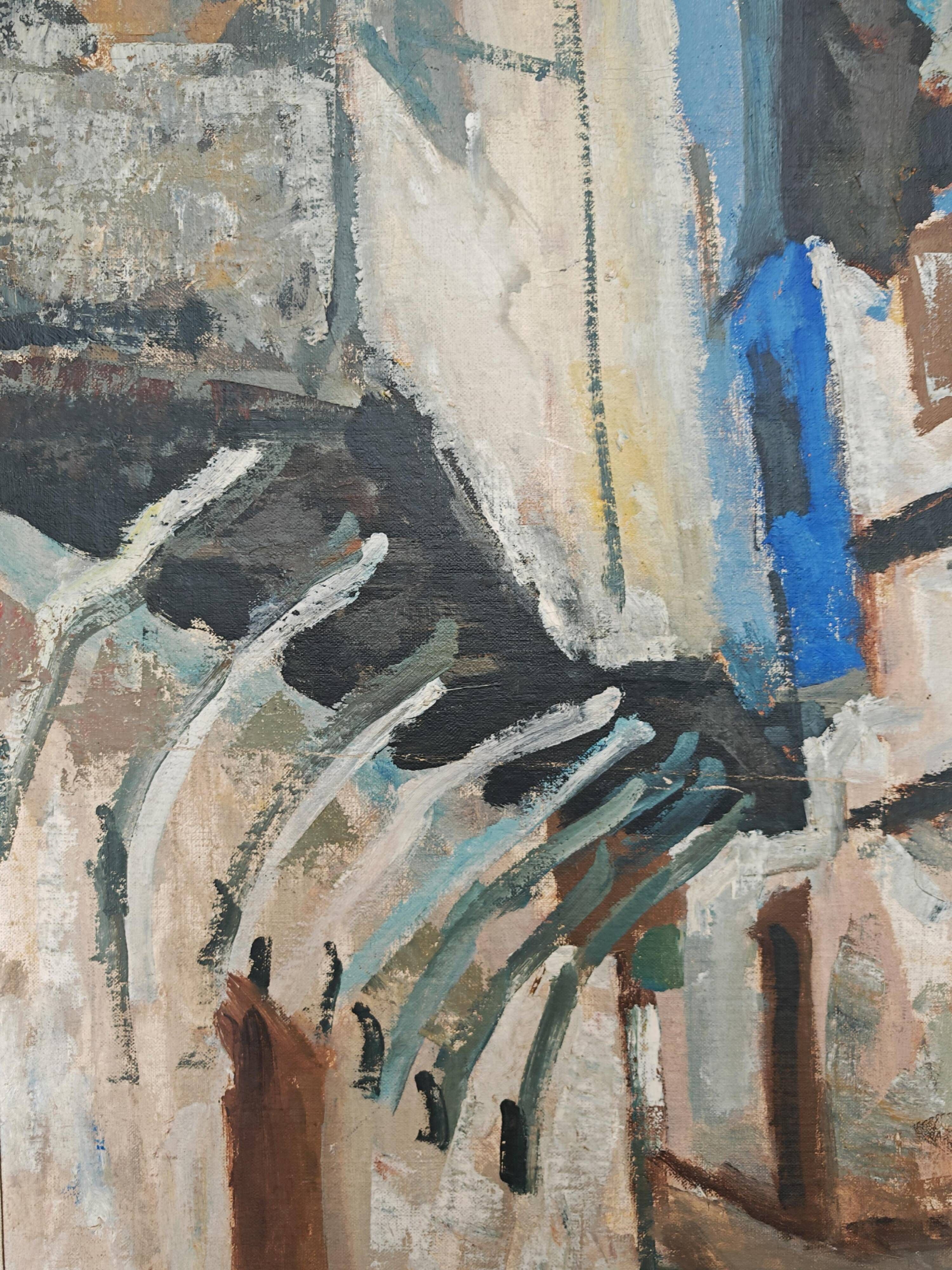 Modernist oil on canvas "Ohrid" by Aleksandar Jeremic Cibe, 1959