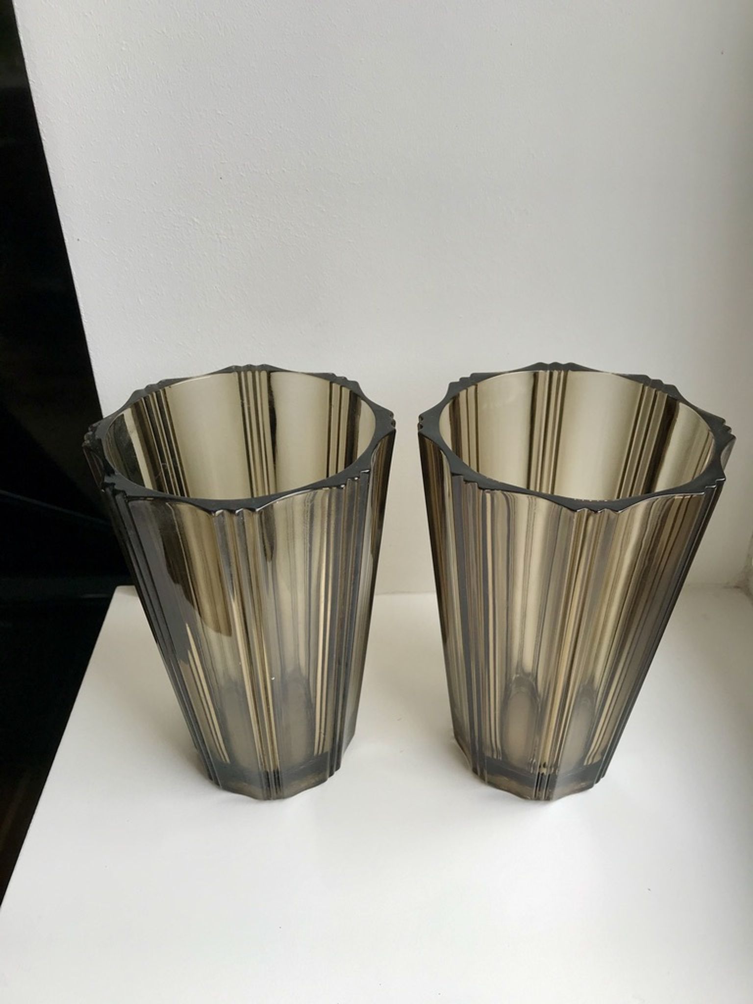 Pair of pleated smoked glass vases in the 70s