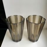 Pair of pleated smoked glass vases in the 70s