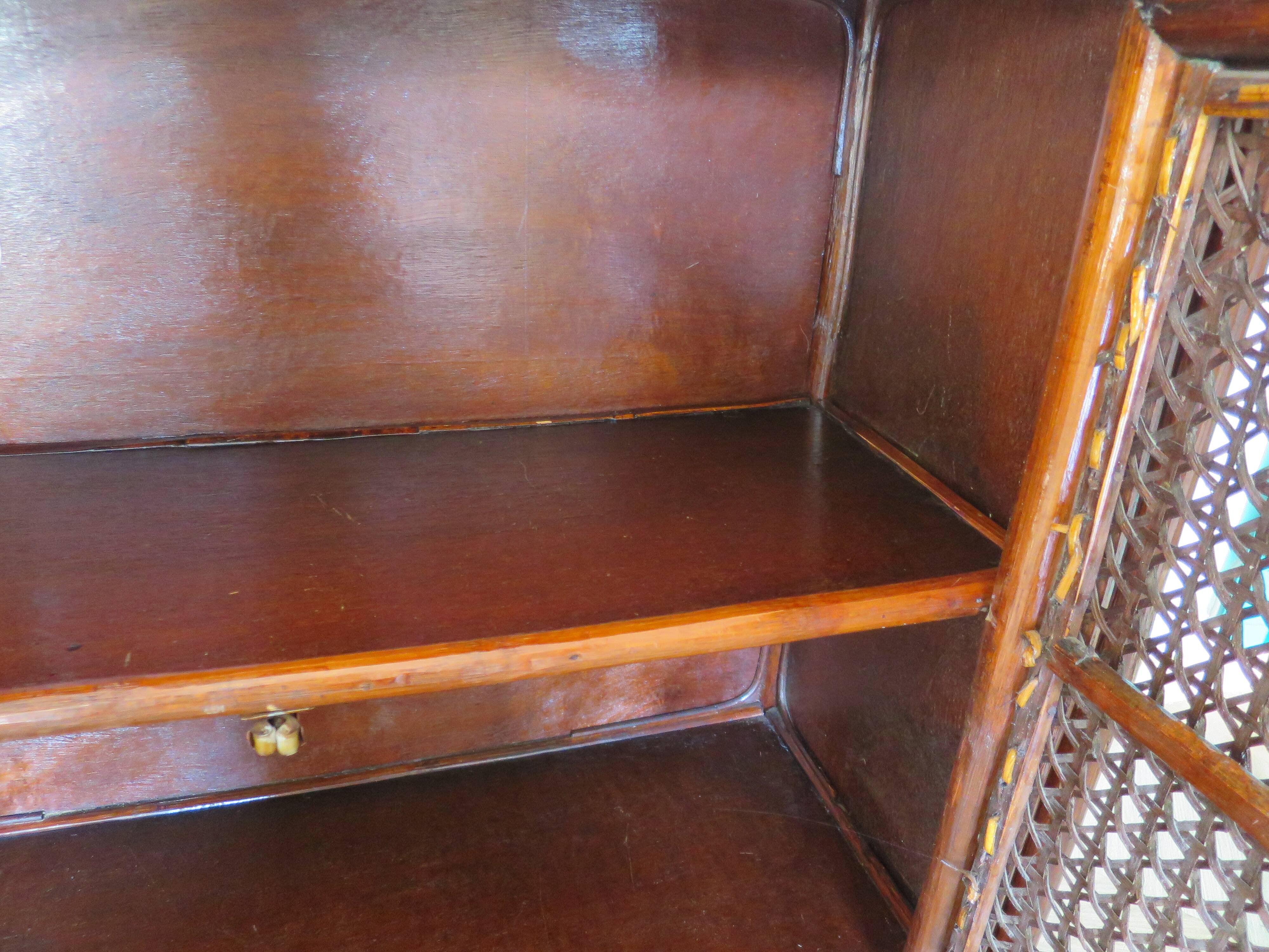 Support buffet bibus woven rattan 2 doors in caning - vintage 60s/70s