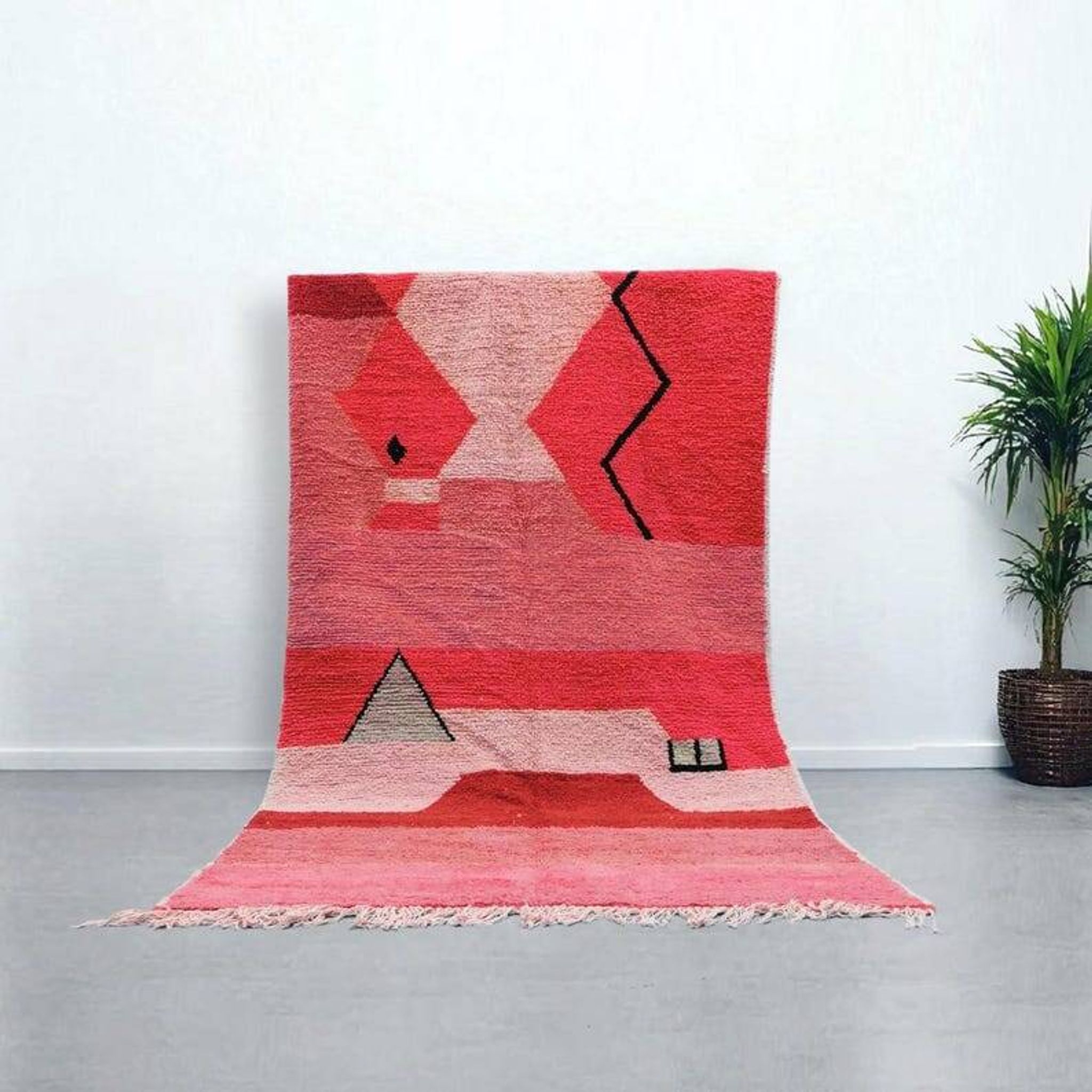 Traditional handmade natural wool beni ourain rug 1.4/2.6 m