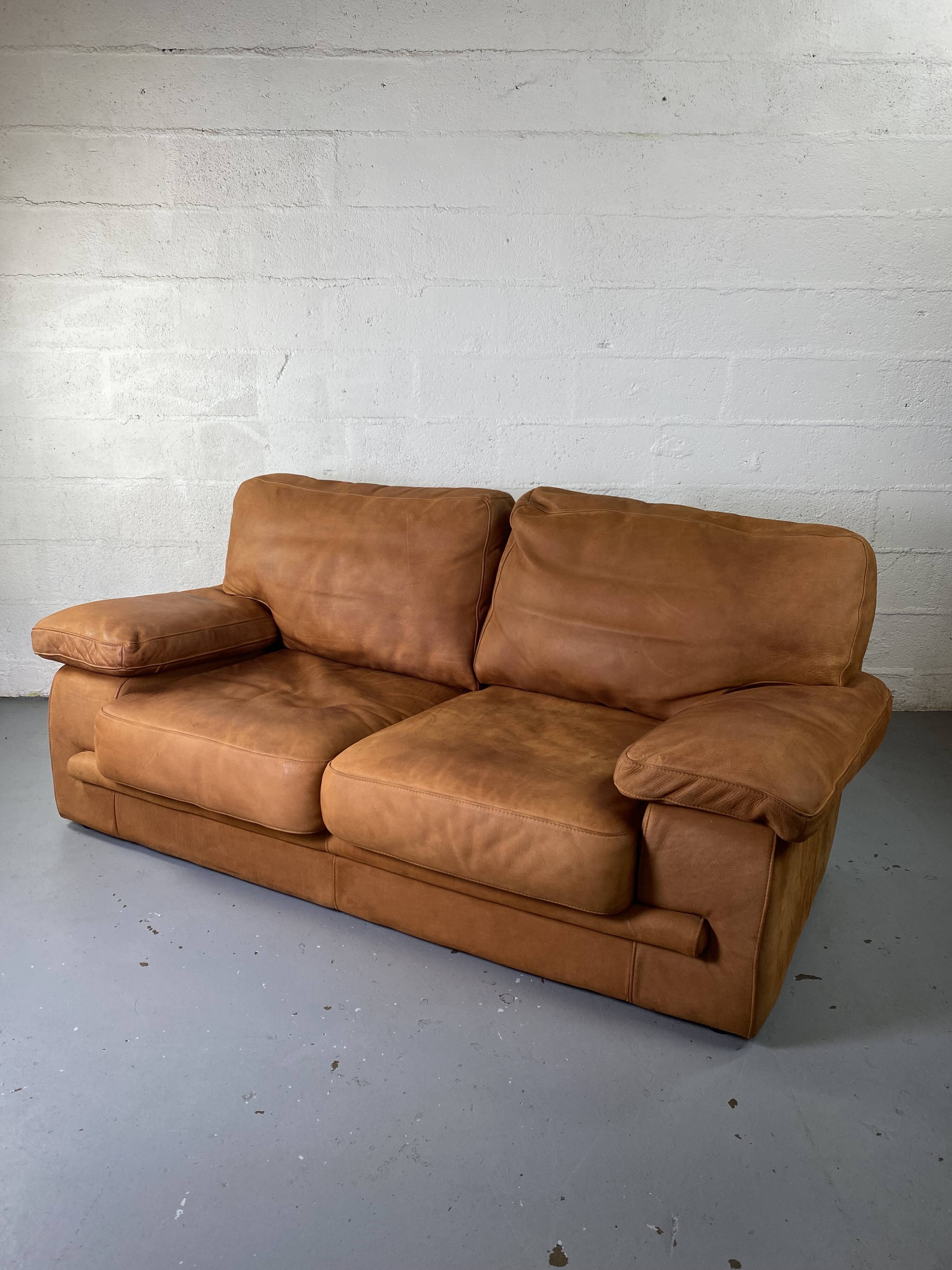 Roche-Bobois brown leather sofa
