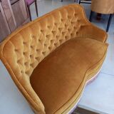 Canapé banquette crapaud velour jaune