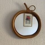 Miroir vintage 1960 pomme rotin osier bambou - 32 x 35 cm