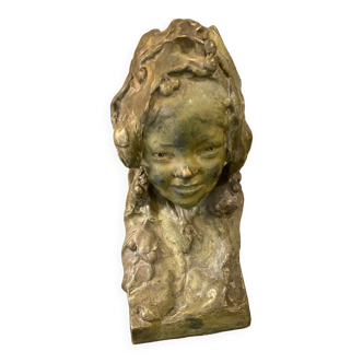 Buste Jeune fille à cerise en bronze