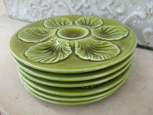 6 oyster plates Proceram vintage Green color