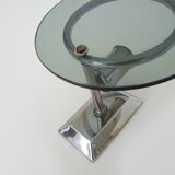 Pair of Italian wall lights in transparent blue-grey glass and chrome 70