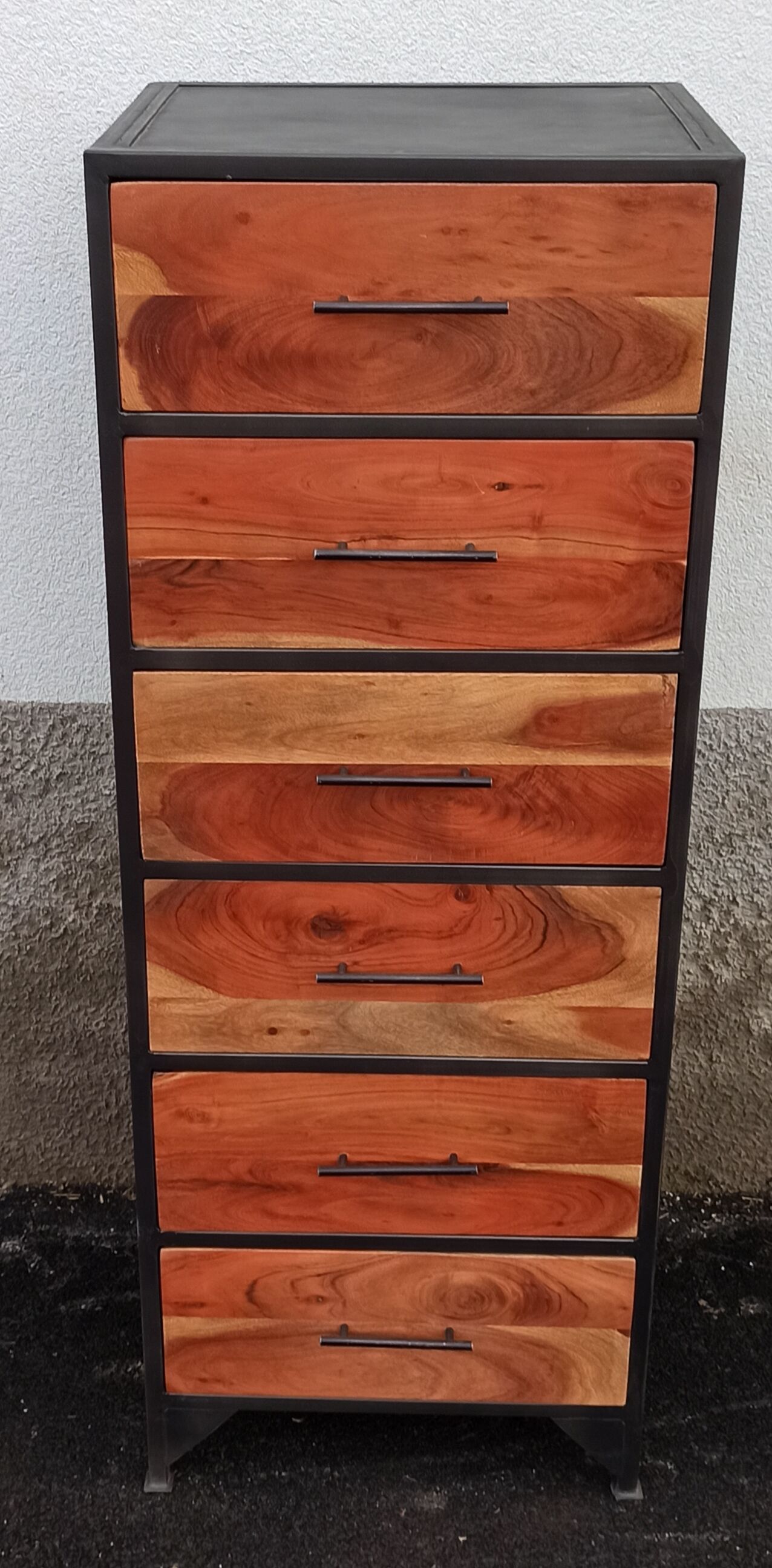 High metal furniture with 6 wooden drawers