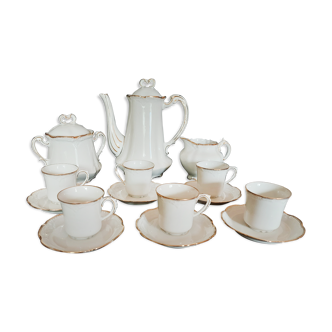 Coffee set six cups Limoges porcelain with lions earthenware Paris white