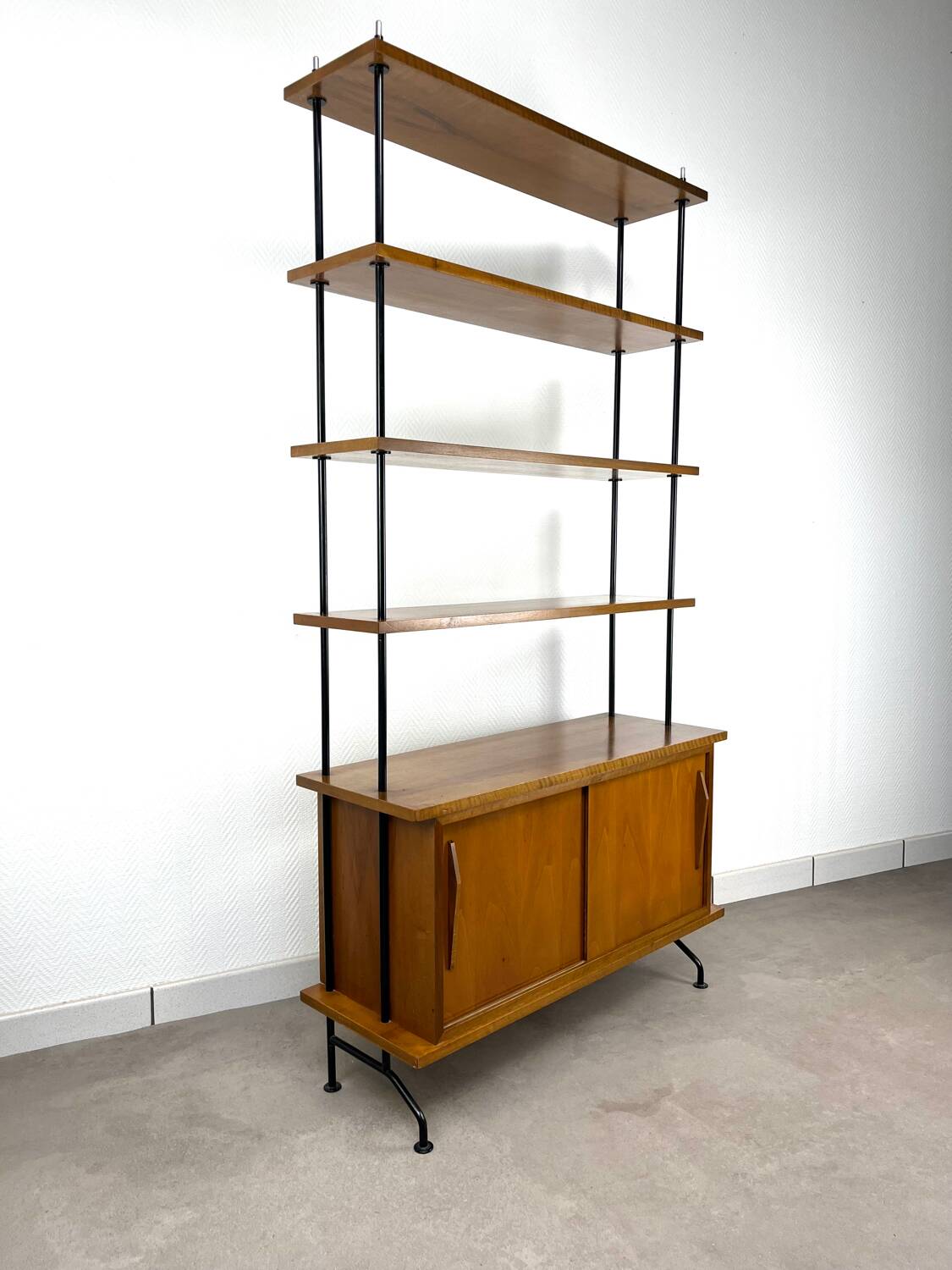 1950s wooden and metal bookshelf shelf