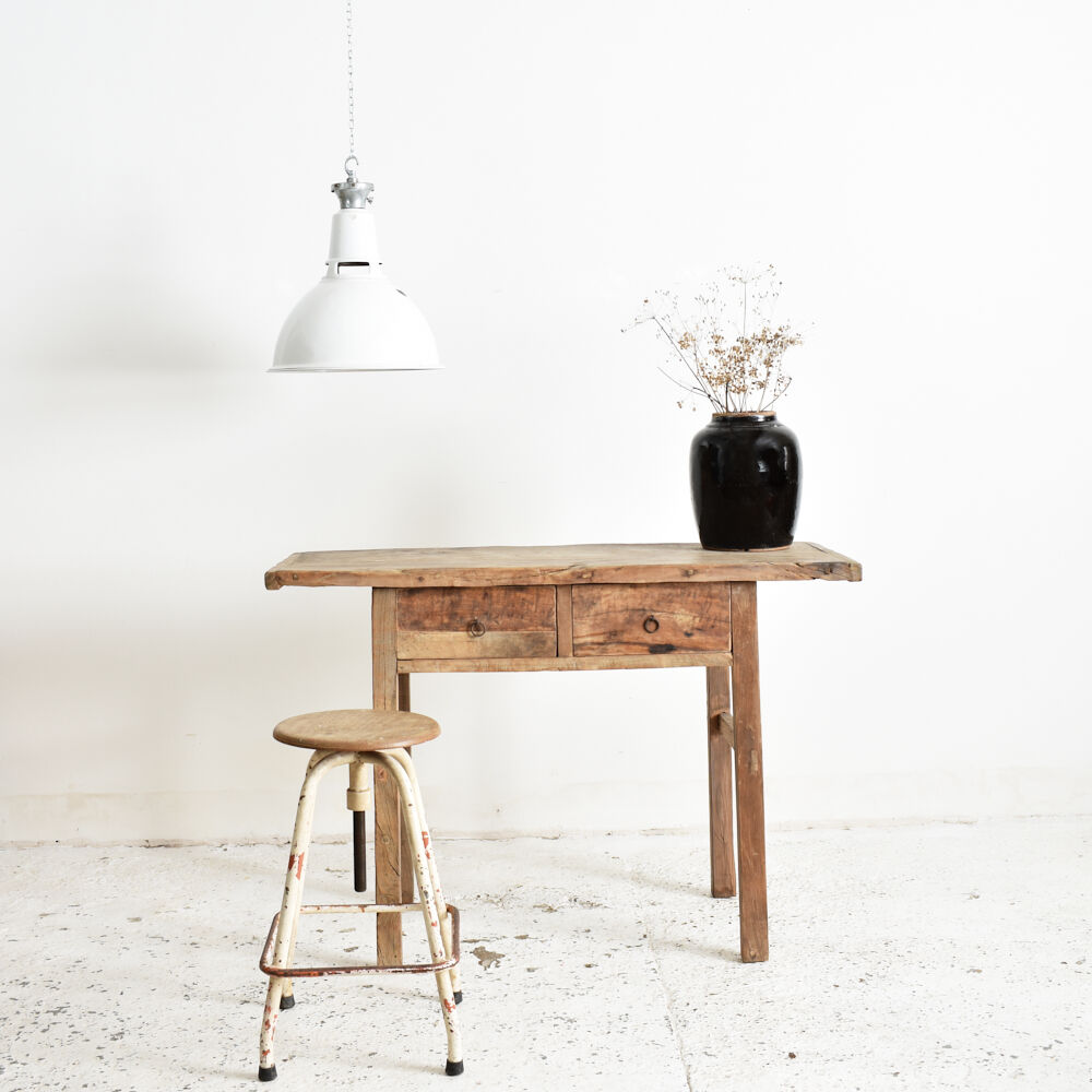 Antique console table in rustic elm