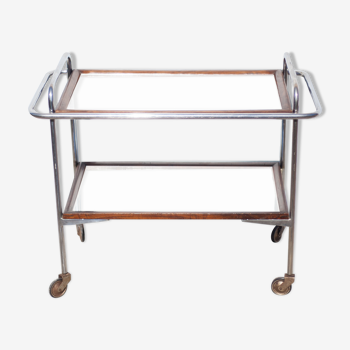 Desserte métal chromé avec plateau miroir et plateau amovible,table à roulettes, trolley