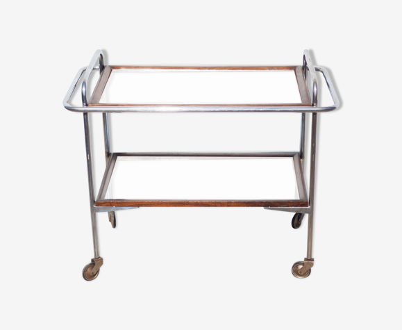 Desserte métal chromé avec plateau miroir et plateau amovible,table à roulettes, trolley