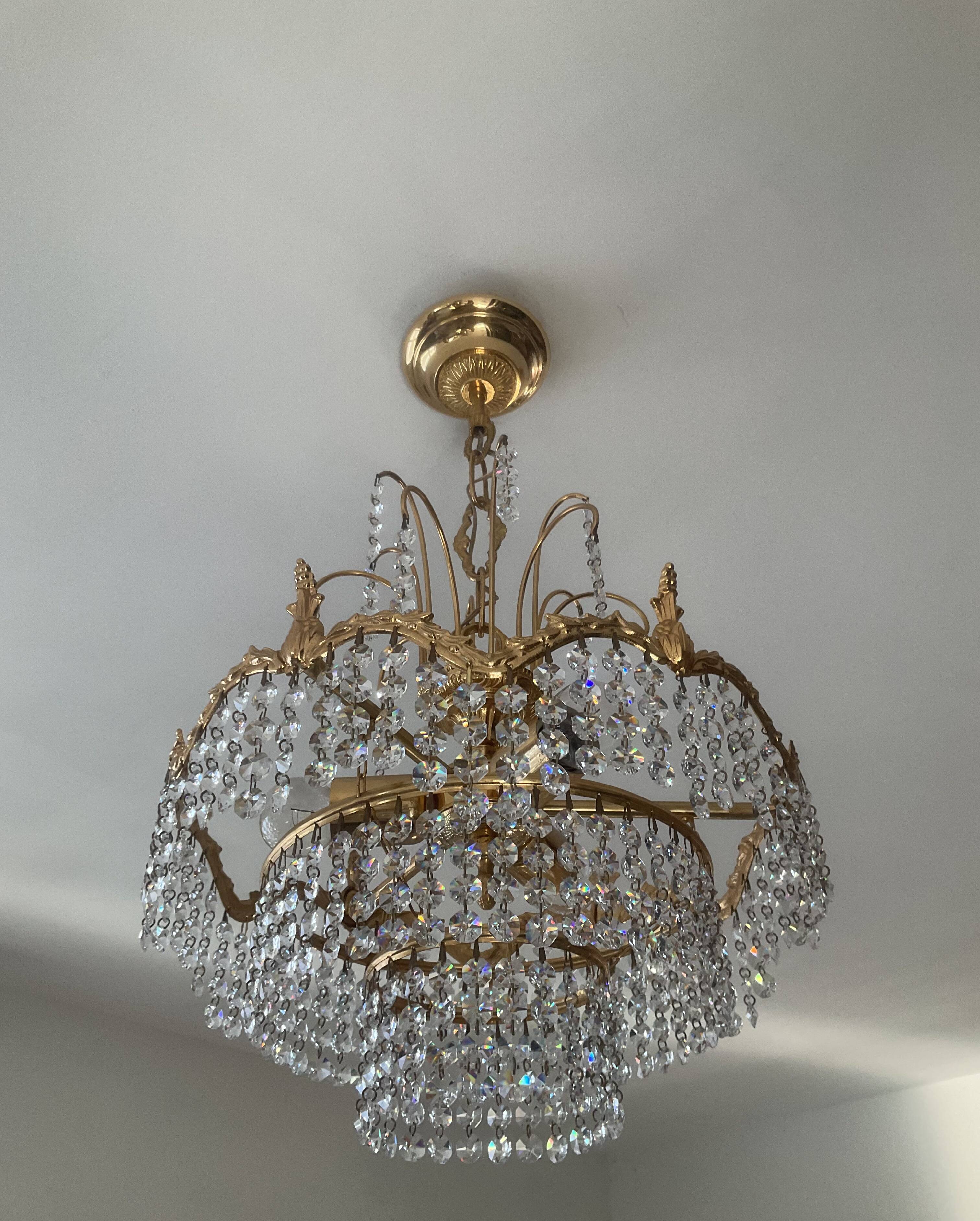 Cascade chandelier with bronze and crystal pendants