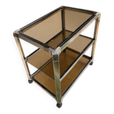 Vintage chrome metal and smoked glass rolling dessert trolley – 70s/80s