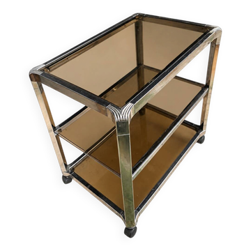 Vintage chrome metal and smoked glass rolling dessert trolley – 70s/80s