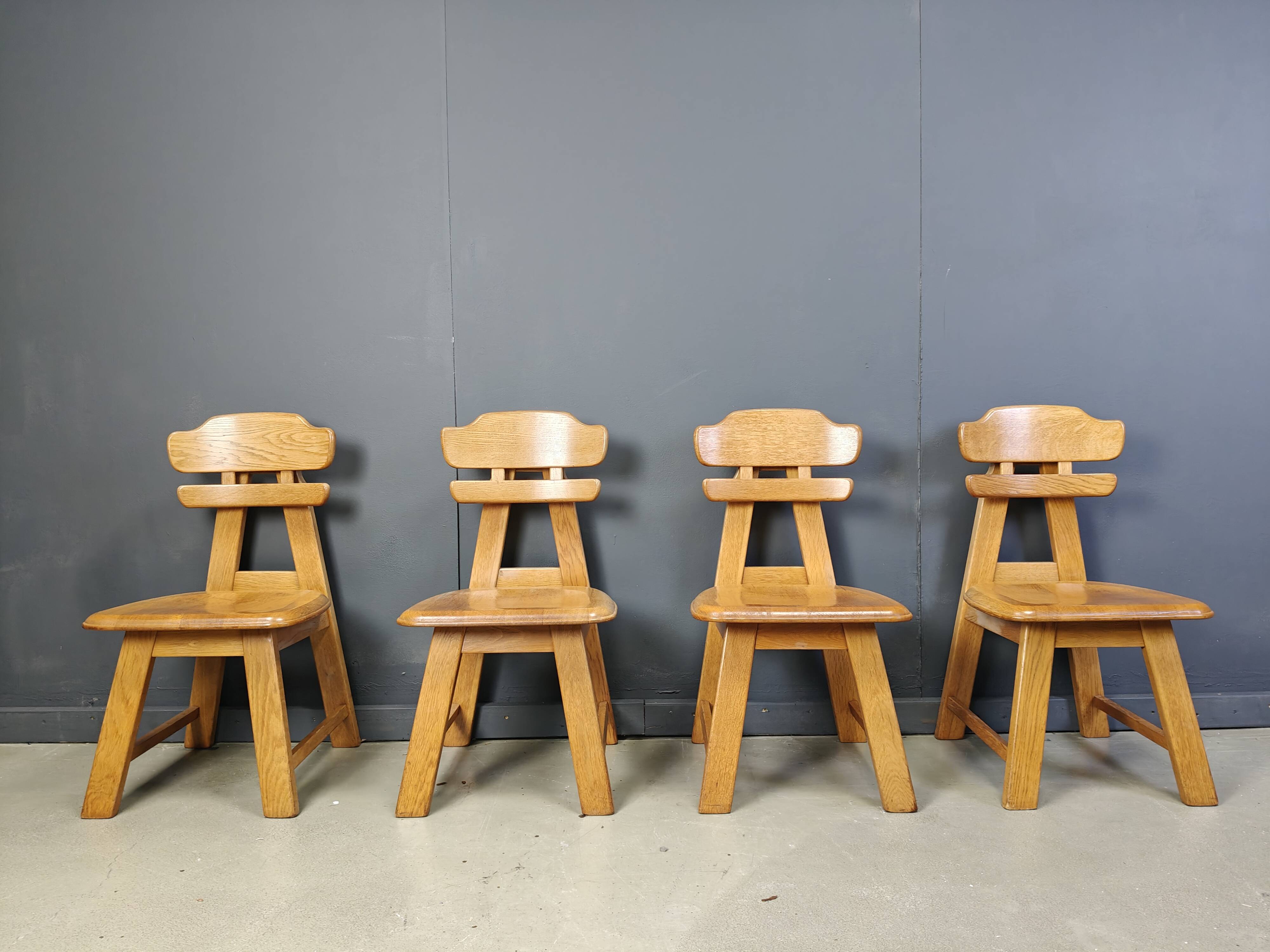 Vintage dutch brutalist oak dining chairs, 1960s