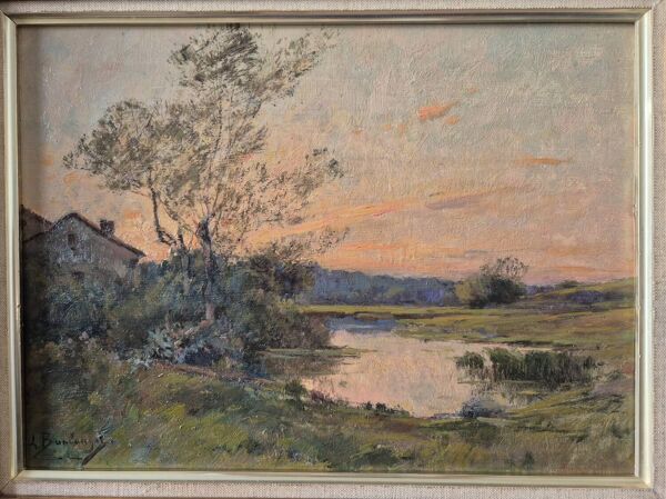 Soleil couchant, huile XIX° par Boulenger