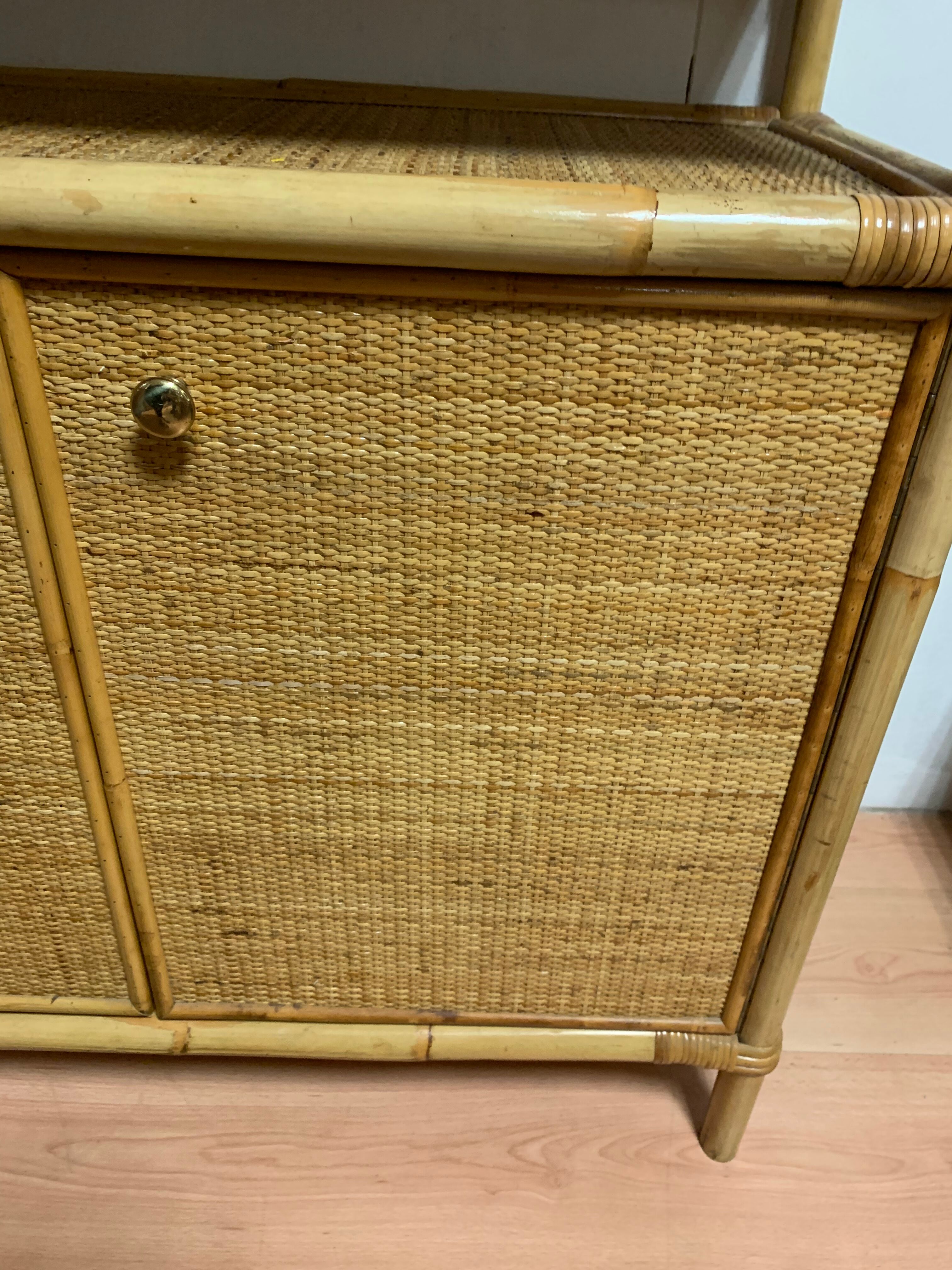 Rattan shelf cabinet from the 1980s'