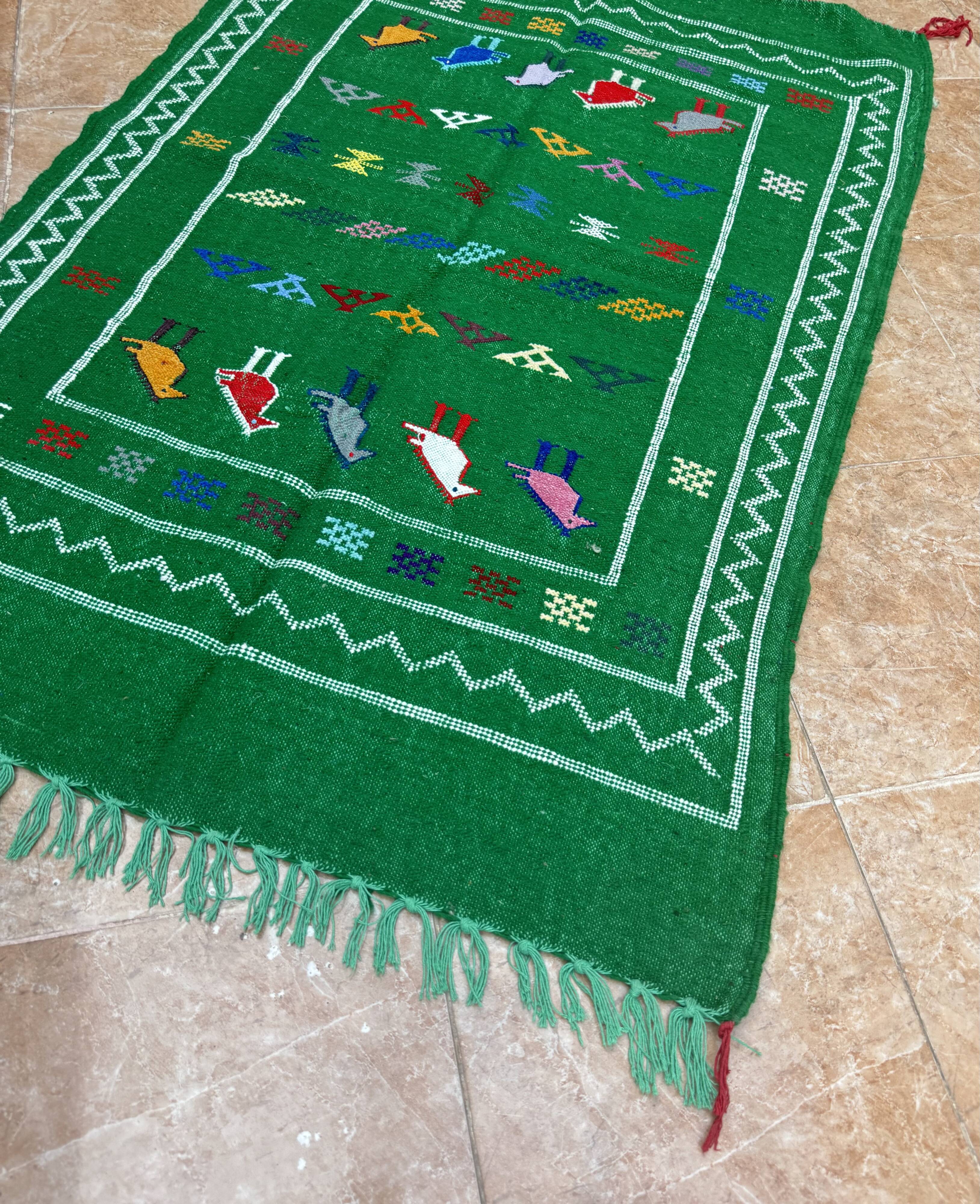 Handwoven Berber Kilim rug: Small Moroccan tribal accent rug