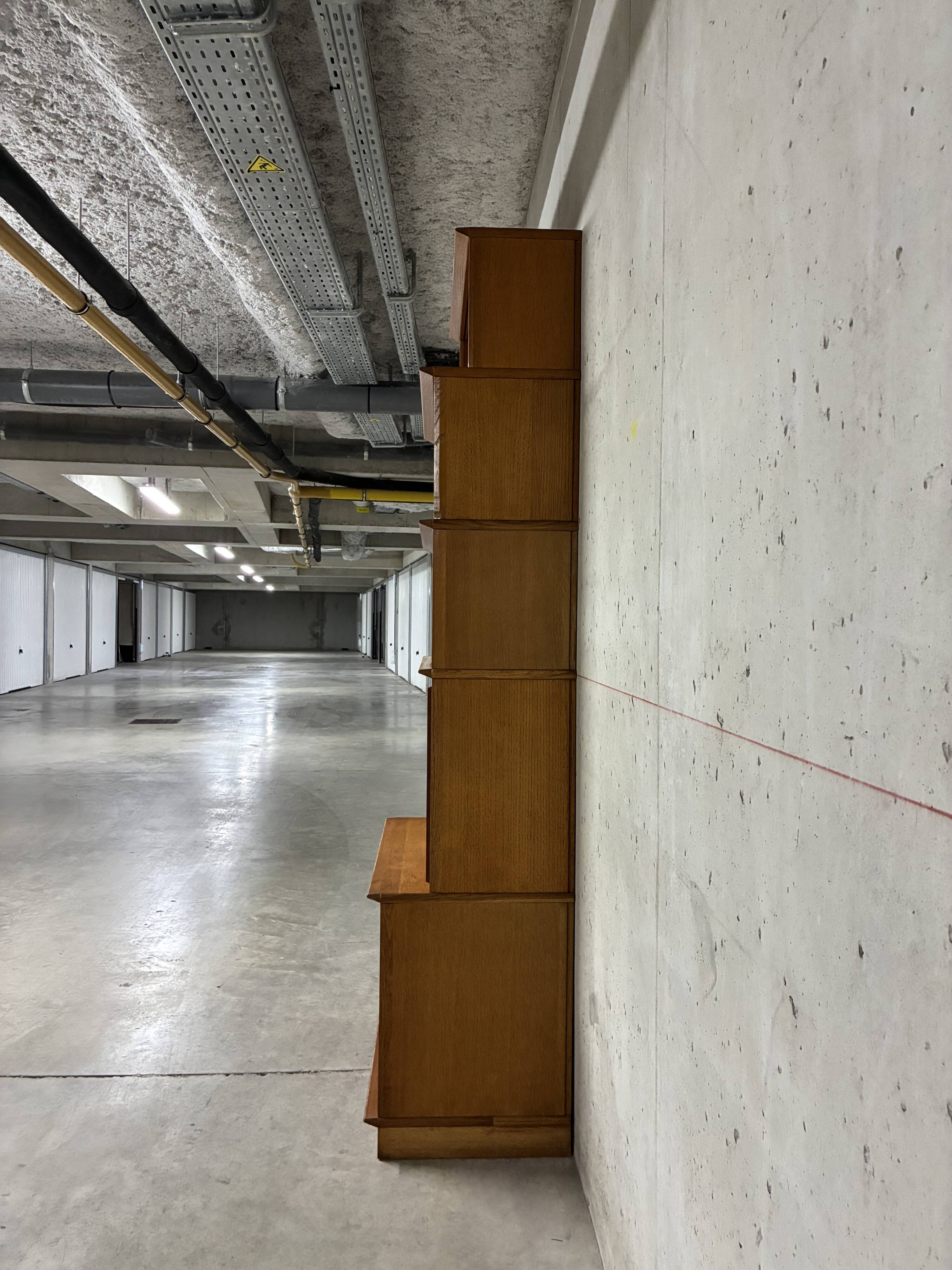 Oscar display cabinet, vintage 1960s golden oak.