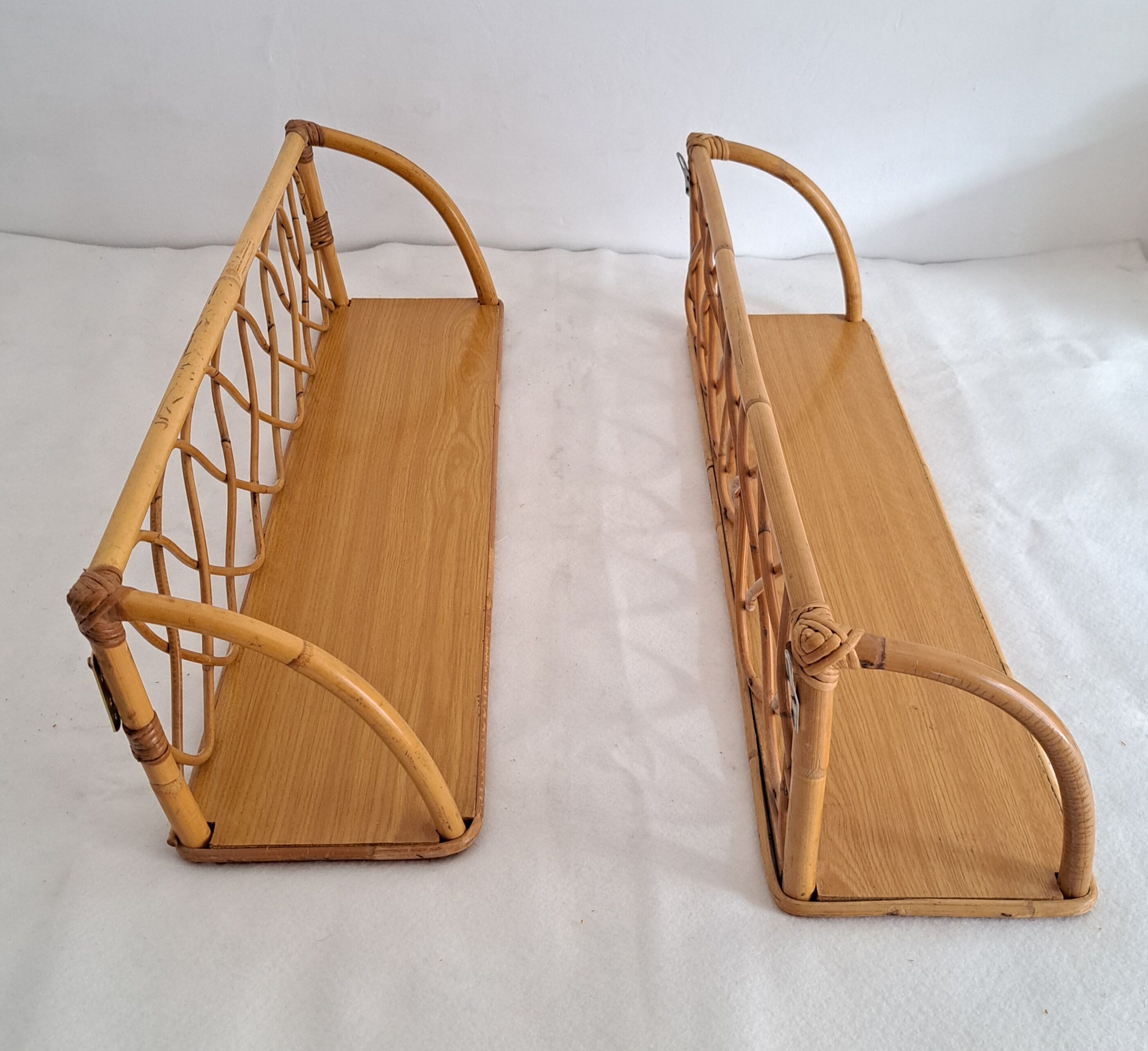 Pair of wall shelves made of bamboo and rattan