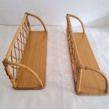 Pair of wall shelves made of bamboo and rattan
