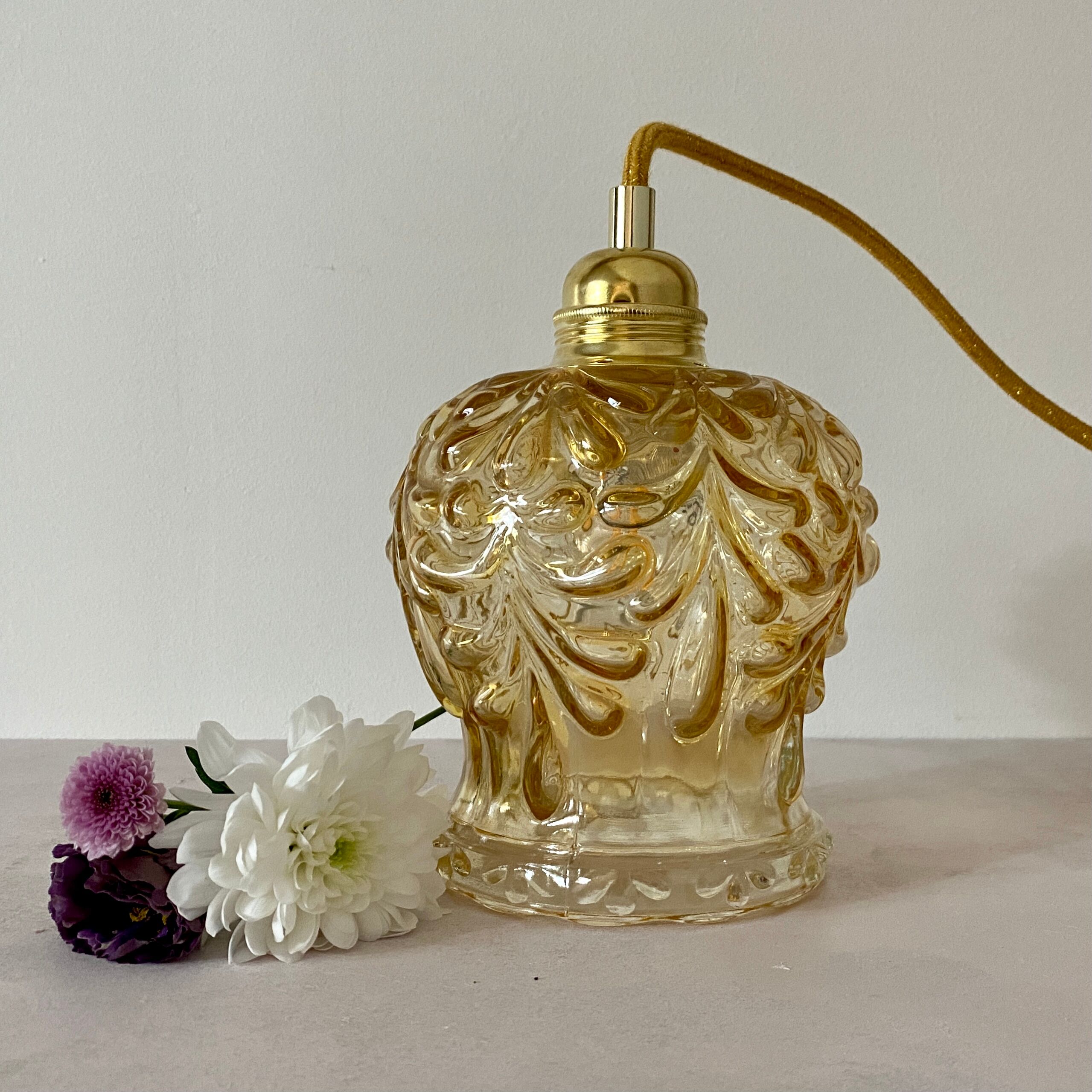 Vintage amber glass tulip walker