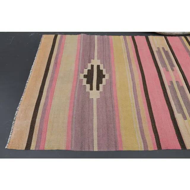 Vintage Turkish Oushak Handmade Wool Cotton Purple Runner Rug 93x234