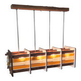 Mid century handcrafted wood and glass chandelier: Netherlands 1960s