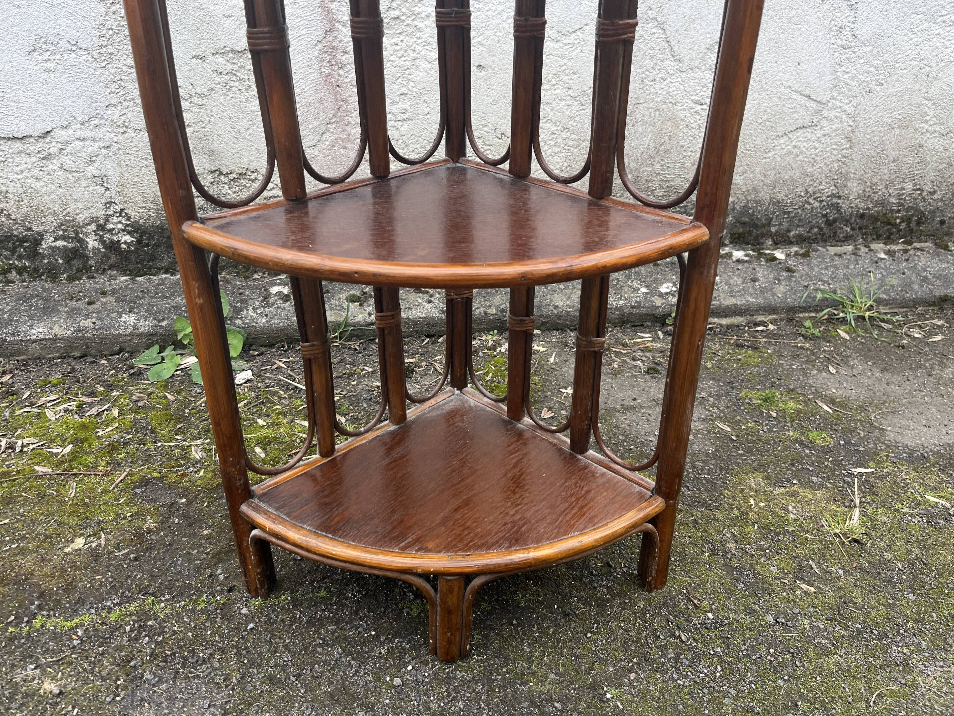 Vintage rattan corner shelf 87 cm