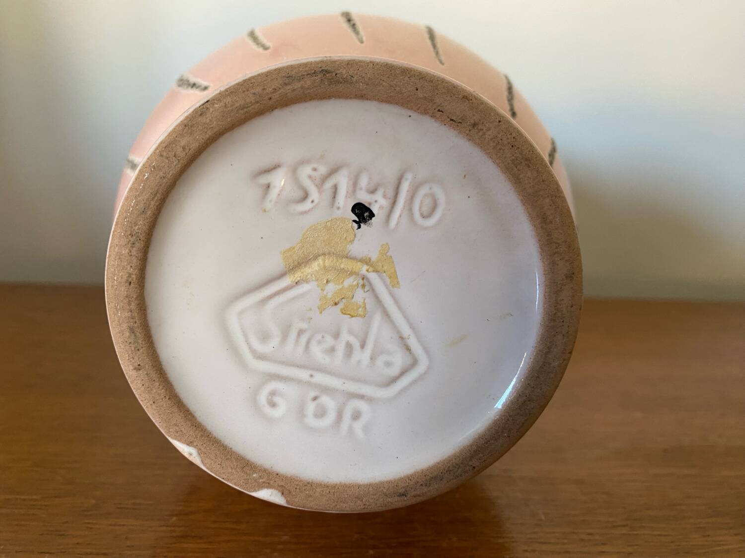 Antique strehla vase pink & white ceramic west germany vintage