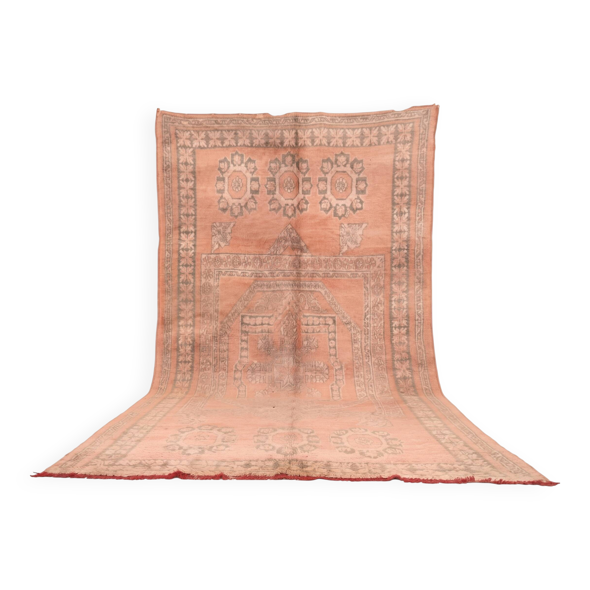 Large Vintage Moroccan Rug 203 x 376 cm, Peach Berber Wool Rug Handmade