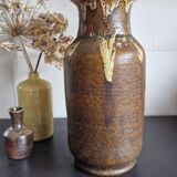 Large brutalist vase in Accolay enamelled stoneware signed Hubert GUY 1960s