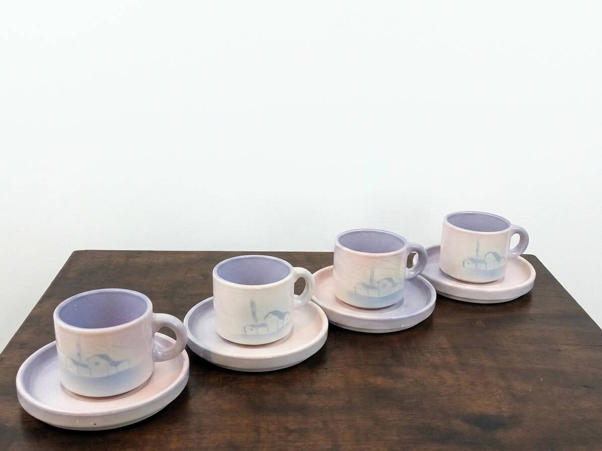 Service à café vintage faïence Salins-les-Bains peint main 4 personnes
