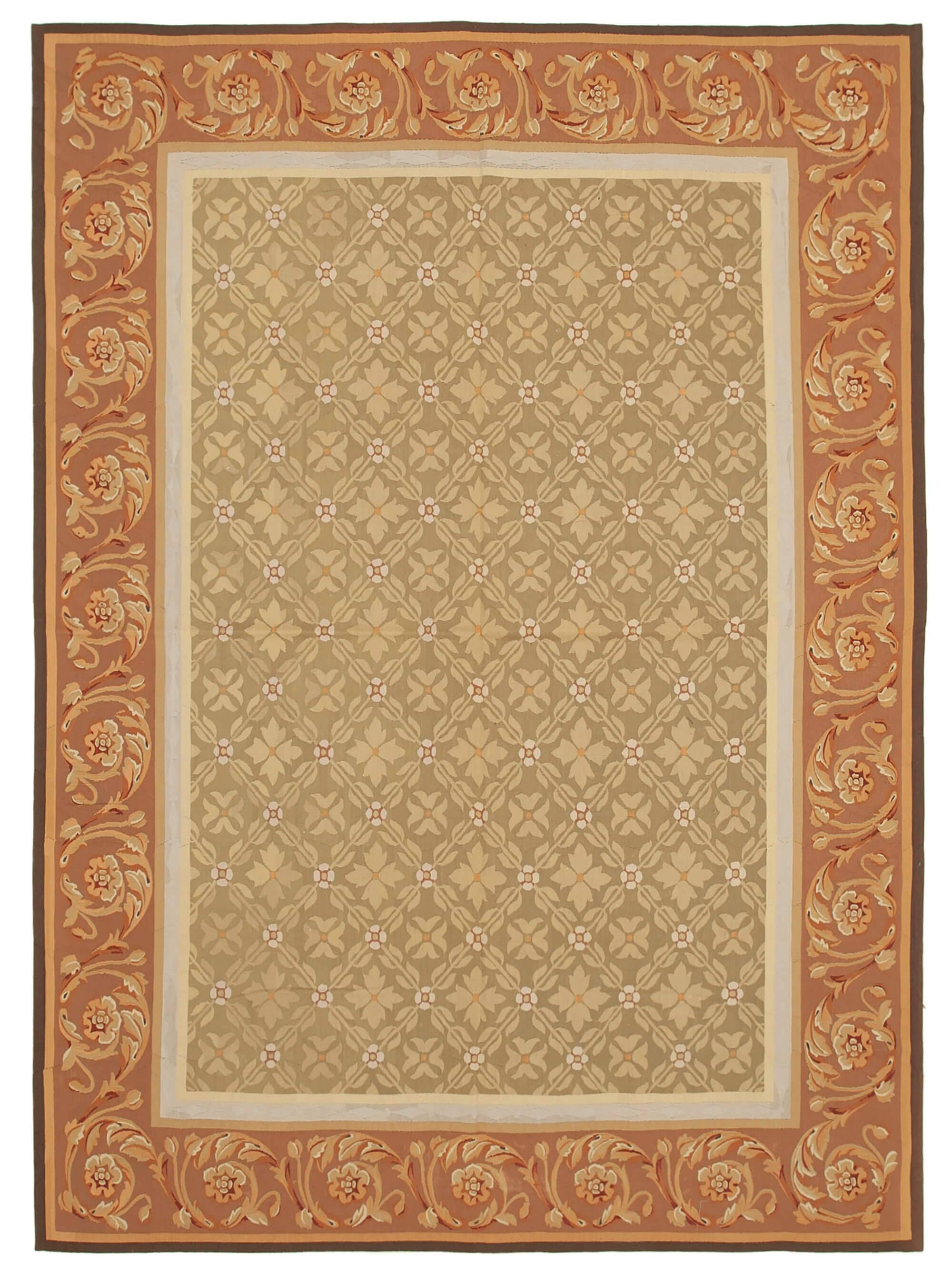 Handmade European Vintage Aubusson Kilim 261 cm x 363 cm