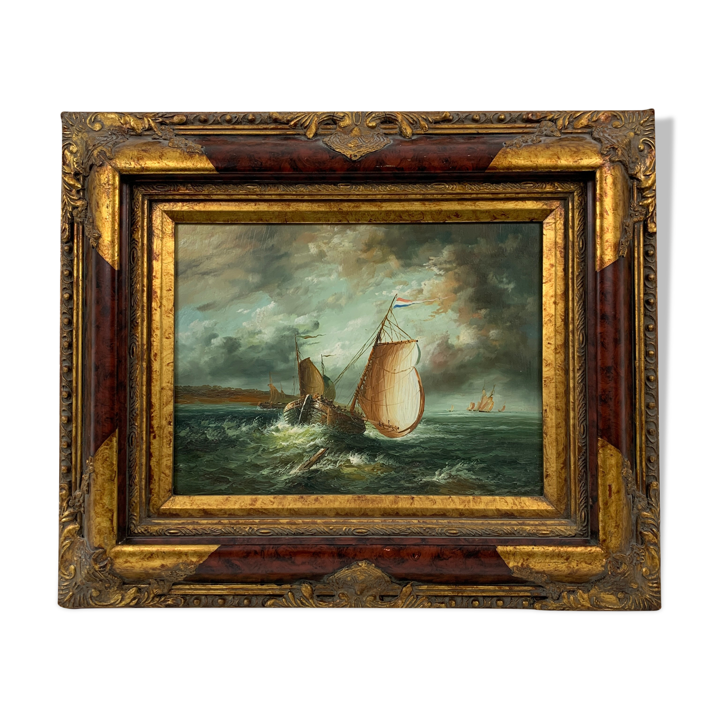 Table painting marine sailboat oil on panel