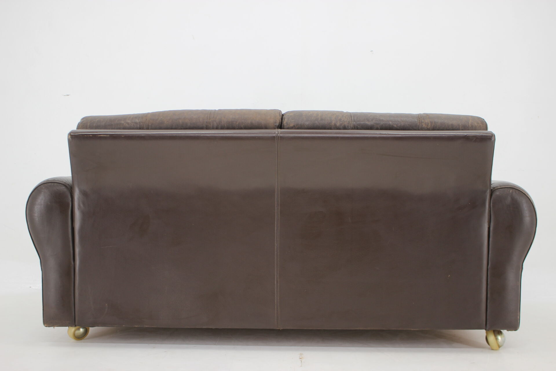1970s Danish Brown Leather 2 Seater Sofa