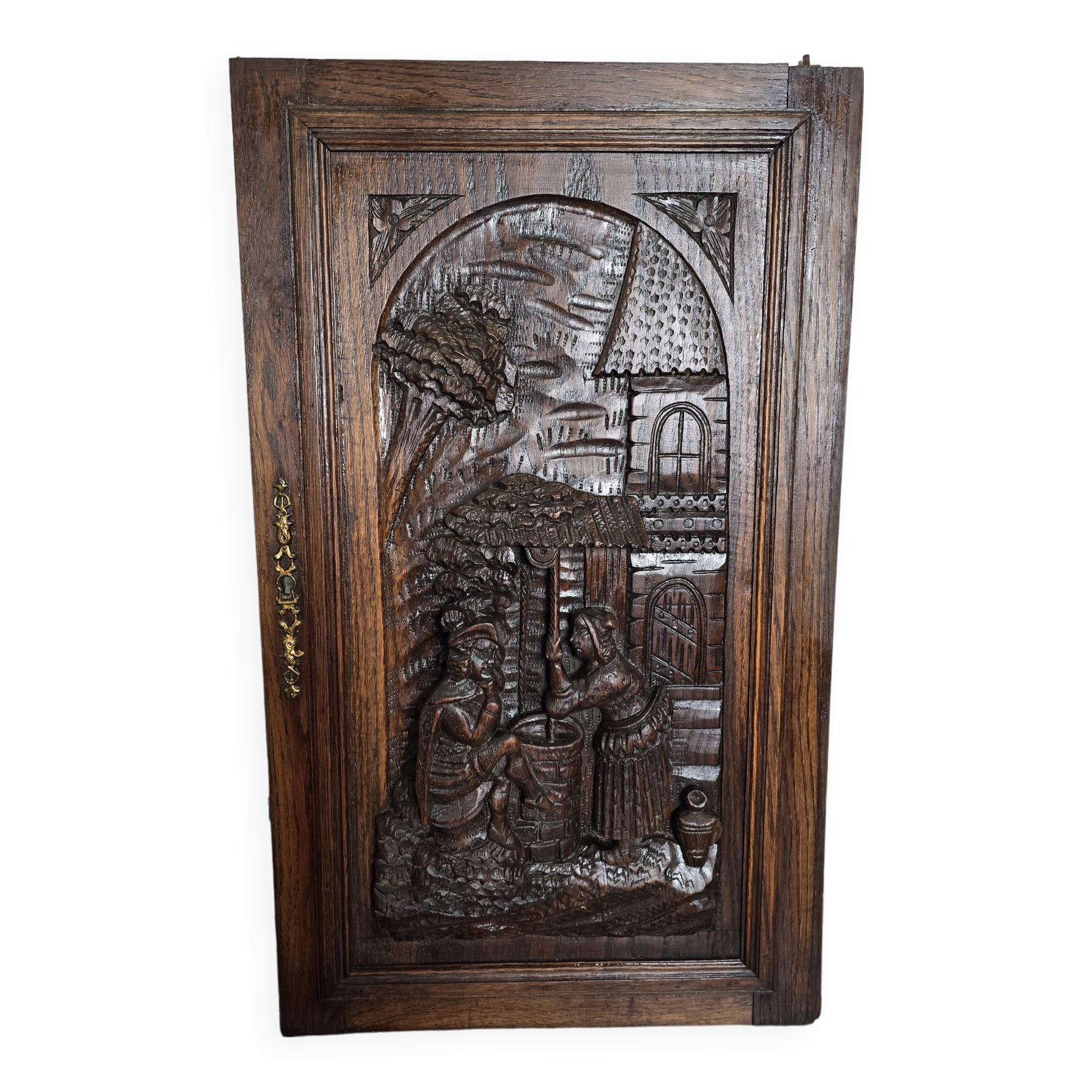 Old wooden door carved from oak