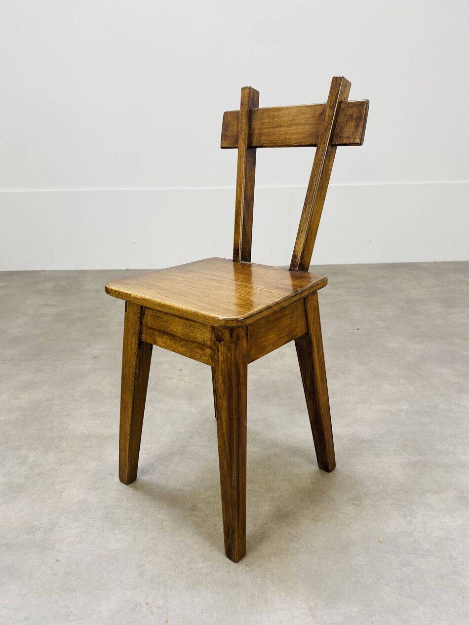 6 brutalist solid wood chairs, chalet decor, vintage
