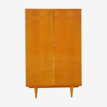 Armoire penderie vintage années 70 pieds compas hêtre clair