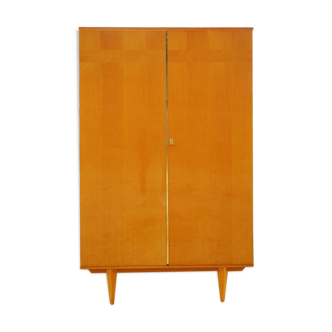 Armoire penderie vintage années 70 pieds compas hêtre clair